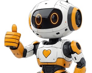 Cheerful Android's Thumbs Up: A charming android, radiating positivity and futuristic charm, offers a friendly thumbs up, showcasing its vibrant and meticulously designed features. 