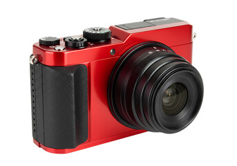 Red Compact Digital Camera with Black Accents Photography Equipment CloseUp View isolated on transparent background
