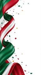 Festive design featuring flowing ribbons in the colors of the italian flag, complemented by scattered confetti, ideal for celebrations and national holidays.