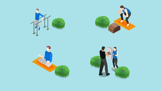Outdoor Fitness and Exercise Activities with People Training 3d animation cartoon