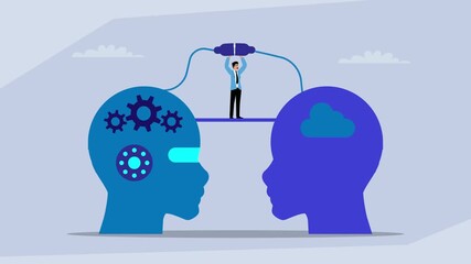 Bridging Human and Artificial Intelligence cartoon animation - Powered by Adobe