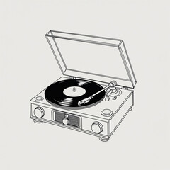 Fototapeta premium Line Art Retro Vinyl Turntable Illustration