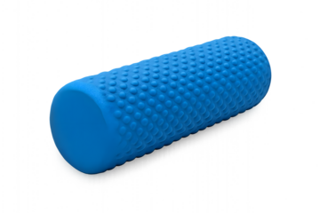 Textured blue foam roller designed for improving flexibility, muscle recovery, and reducing soreness after intense physical activity or workouts.