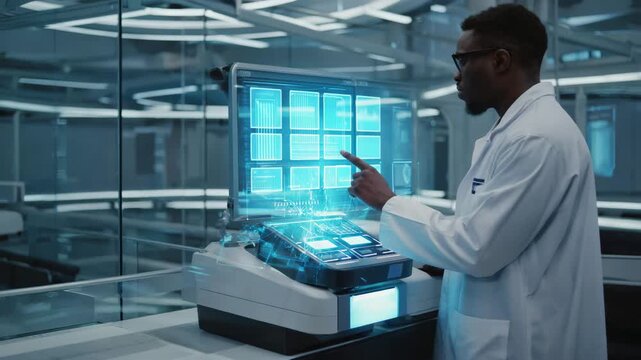 Engineers testing quantum computers in a futuristic lab 