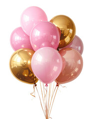 A cluster of pastel pink and gold balloons