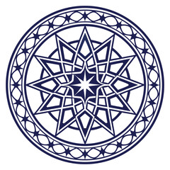 Fototapeta premium Intricate circular islamic star pattern logo design with geometric arabesque motifs