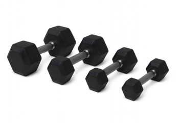 A variety of dumbbells with a modern and sleek design, perfect for different levels of strength training and fitness exercises