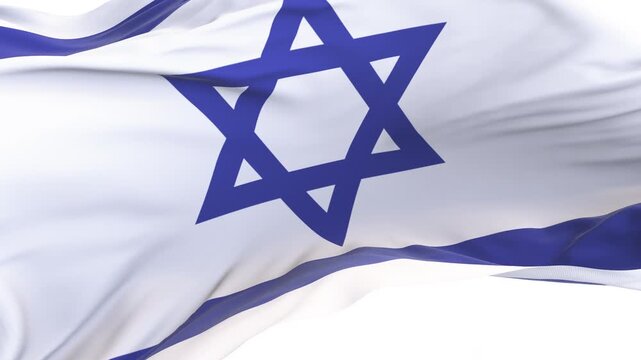 Israel flag waving and swirling, looping Close-up camera angle with transparent background, with alpha matte layer for transparency in the background.