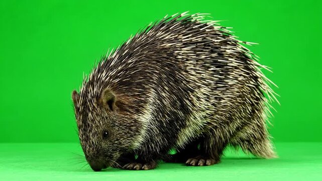  a porcupine showcasing its formidable quills on green screen
