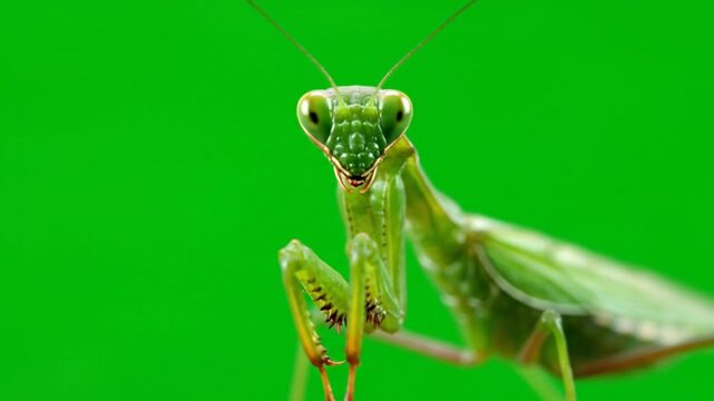 Praying Mantis on Green background