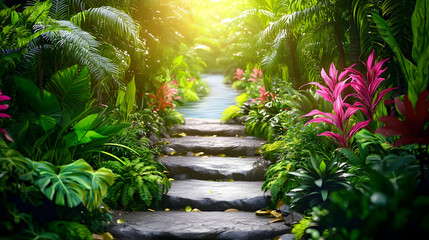Tropical Pathway Through Lush Garden