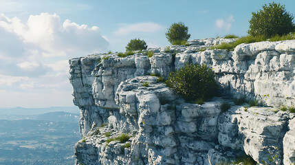 High Altitude Rocky Cliff Viewpoint With Cityscape Below