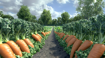 Carrot And Kale Farmland Scene With Path