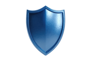 Blue Metallic Shield Protection Security Emblem, isolated on transparent background, perfect cutout, PNG