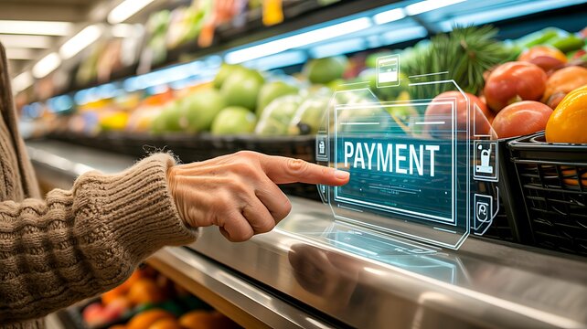 Futuristic digital payment technology in modern supermarket - Powered by Adobe