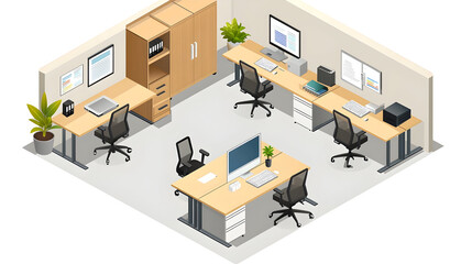 Isometric Office Workspace Illustration