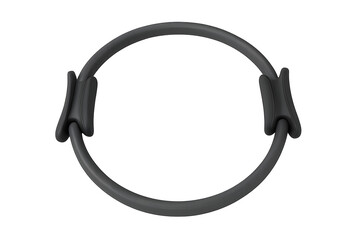 A black-colored Pilates ring with smooth, rounded edges, designed for fitness routines aimed at improving flexibility and core strength, resting on a subtle gradient background.