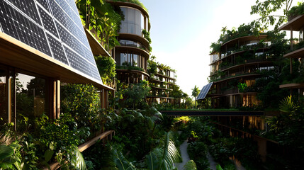Sustainable Eco Building Complex With Green Design And Solar Panels