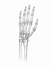 Naklejka premium Detailed Anatomical Illustration of a Human Hand Skeleton and Bones Isolated on White Background