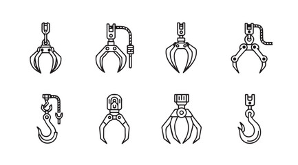 Collection of industrial lifting claws and hooks silhouette