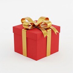 Obraz premium Close up Red Gift Box Tied with Golden Ribbon on Bright White Background