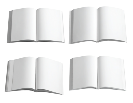 Four open books, blank pages - Powered by Adobe