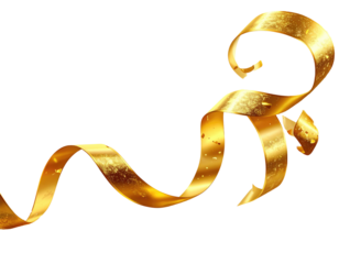 A stylized golden ribbon, seemingly part of a larger design, curves and swirls against a black background.  