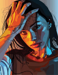 Colorful Vector Portrait of woman in Dramatic Lighting