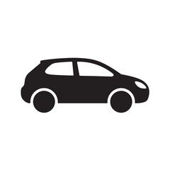Simple Black Hatchback Car Icon Isolated on White