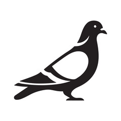 Stylized Black and White Pigeon Bird Silhouette Icon