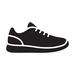 Minimalist Black Sneaker Icon with White Details on a White Background
