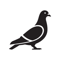 Stylized Black Pigeon Silhouette Icon on White Background