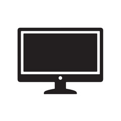 Black Silhouette Computer Monitor Icon with Stand and Screen