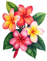 Vibrant plumeria bouquet, detailed illustration