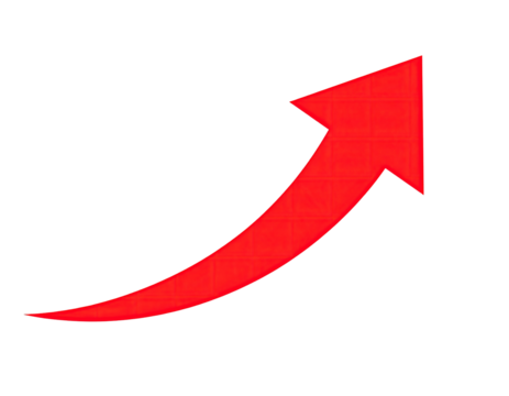 Red upward curving arrow on black background