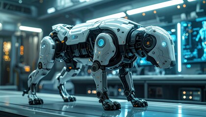 Robotic Canine in Futuristic Lab