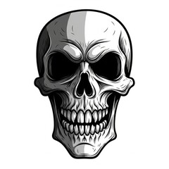 Skull Illustration Shaded in Gray with Detailed Cracks Isolated on White Background