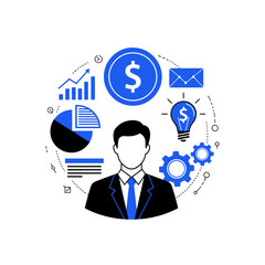 Business man with financial and business growth icons