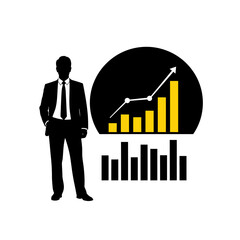 Silhouette of businessman standing next to a growing financial chart