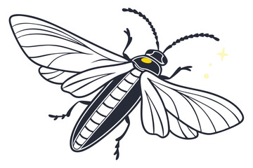 Stylized Firefly Illustration Captures Insect's Graceful Wings and Iconic Glow, a Symbol of Summer Nights