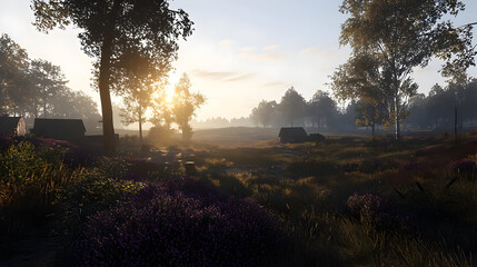 Sunrise In A Pixelated Forest Landscape