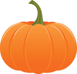 Orange Pumpkin with Green Stem on White Background