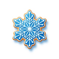 Detailed Gingerbread Snowflake Cookie with Blue Icing on White Background