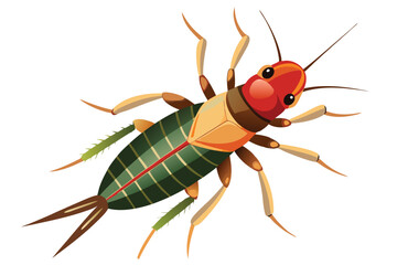 Cartoon Earwig Illustration with Prominent Pincers and Detailed Body Markings a Stylized and Educational Representation of Insect Anatomy