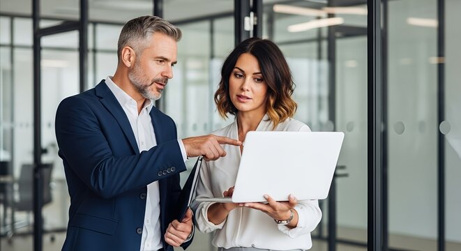 Smiling young businesswoman effectively boosting business productivity while working on her laptop in a contemporary office, ample copy space available