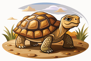 Cartoon Tortoise in Natural Habitat A Charming Illustration Depicting Wildlife Animal with Detailed Shell and Earthy Tones
