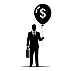 Silhouette of businessman holding a dollar sign balloon