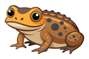 Cartoonish Tropical Frog Illustration Featuring Brown and Orange Color Palette and Animated Design Elements on a White Background