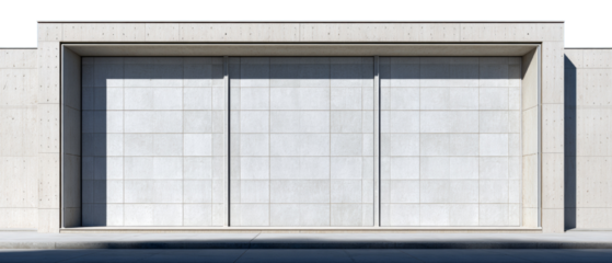 Contemporary architectural facade featuring geometric concrete panels and sharp lines against a