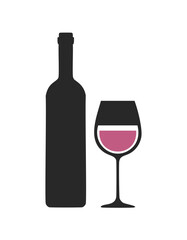 Silhouette of wine bottle and glass with red wine Keywords: wine, bottle, glass, red wine, drink
